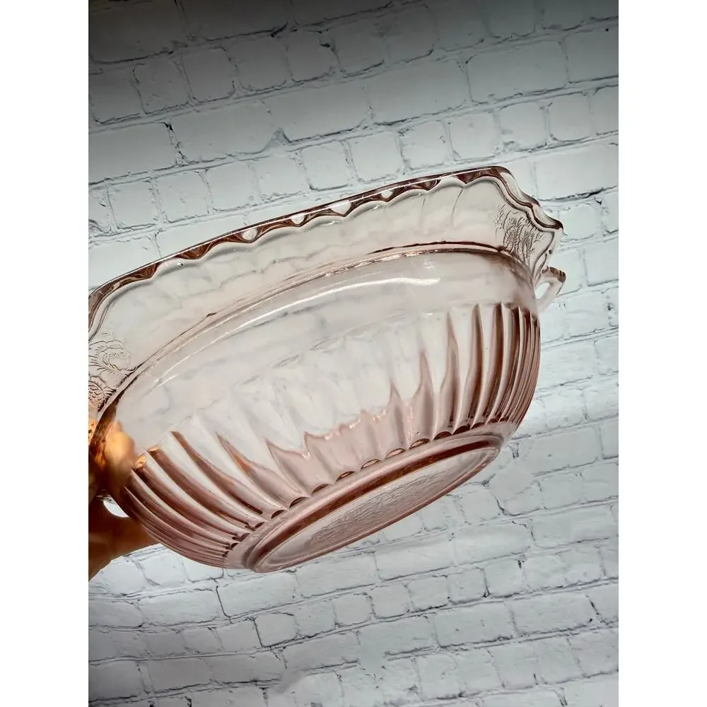 Vintage Anchor Hocking Glass Co. Mayfair Open Rose Pink Serving Bowl
